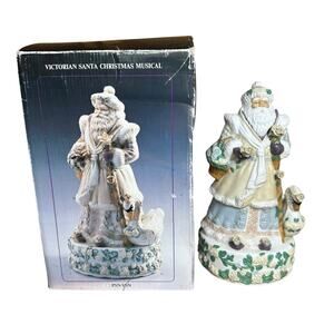 Vintage Victorian Collectors Santa Music Box Figurine 11" Tall Christmas Decor
